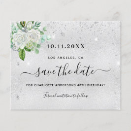 Födelsedagsfest silver blommigt spara datumkortet