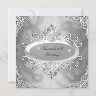 Födelsedagsfest Silver vid Silver Metall Glitter 2 Inbjudningar