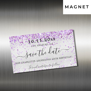 Födelsedagsfest silver violet spara datum magneter