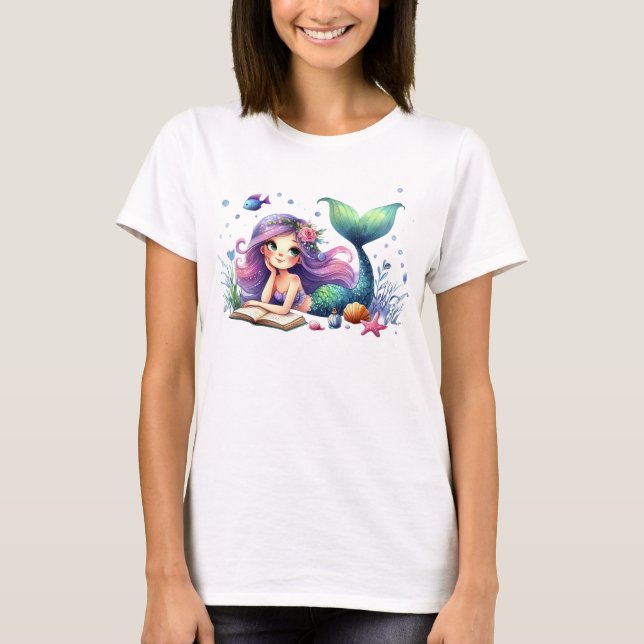 Födelsedagsfest Sjöjungfru av vattenfärgen Sea Lif T Shirt (Framsida)