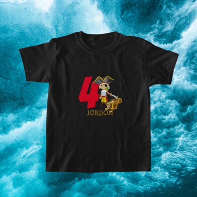 Födelsedagsfest Sjörövare 4:e Namn T Shirt (Discover our Kid's Cute Pirate Boy T-Shirt, designed for comfort and fun.)