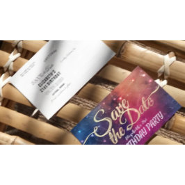 Födelsedagsfest Spara datum Galaxy Stars Nebula Inbjudan Vykort