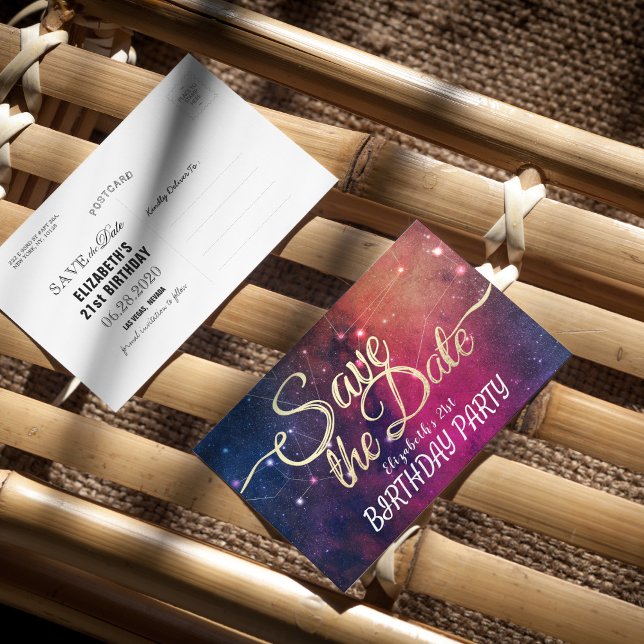 Födelsedagsfest Spara datum Galaxy Stars Nebula Inbjudan Vykort (Skapare uppladdad)