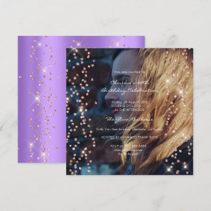 Födelsedagsfest Spark Foto Lila Confetti Spark Inbjudningar