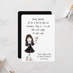 Födelsedagsfest Stickfigur Flicka med Martini Inbjudningar