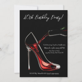 Födelsedagsfest-Stiletto med Vin Inbjudningar
