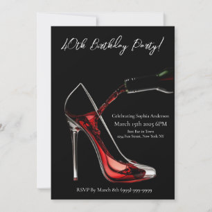 Födelsedagsfest-Stiletto med Vin Inbjudningar