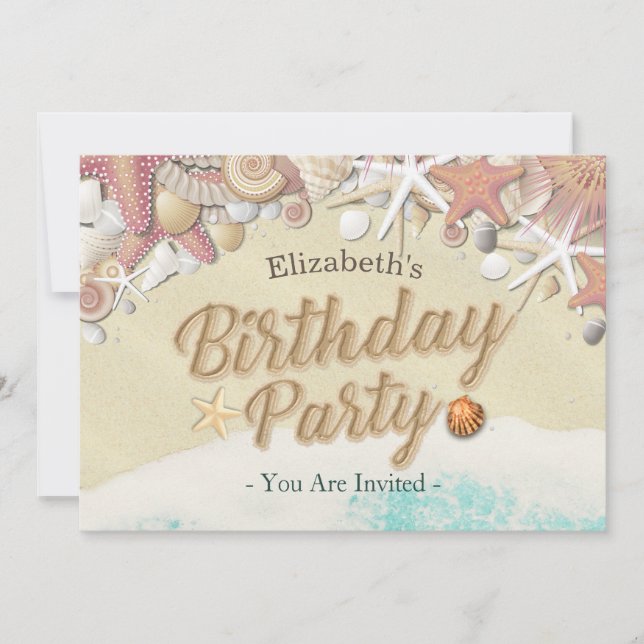 Födelsedagsfest Summer Beach Starfish Snäckors Inbjudningar (Framsida)