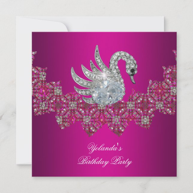 Födelsedagsfest Svan rosa Blommigt Black Inbjudningar (Framsida)