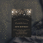 Födelsedagsfest svart dammlyx från guld glitter inbjudningar<br><div class="desc">En modern,  snyggt och glamorös inbjudan till en 40:e (eller vilken ålder som helst) födelsedagsfest. En svart bakgrund dekorerad med faux glitter och gnistra. Namn är skrivet med ett modernt skript för den gyllene färgaden,  skrivet stil. Anpassa och lägg till information om party.</div>