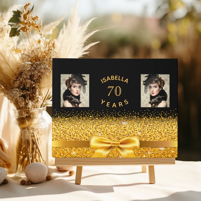 Födelsedagsfest svart guld-bågfoto gästböcker (Skapare uppladdad)