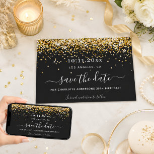 Födelsedagsfest svart guld glitter elegant spara d datumet