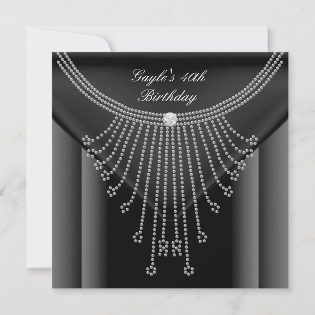 Födelsedagsfest Svart halsband Juvel Diamant Inbjudningar (Framsida)