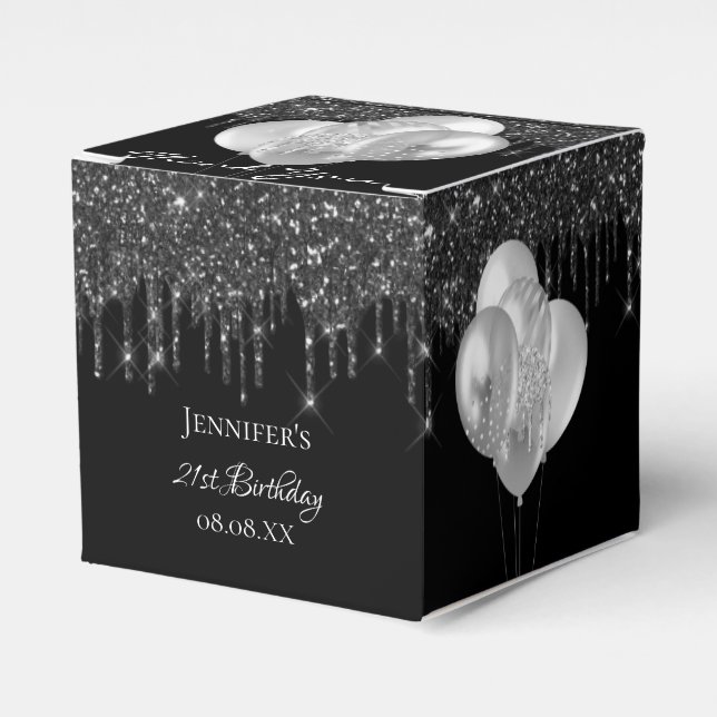 Födelsedagsfest svarta ballonger silver glitter presentaskar (Framsidan Sidan)