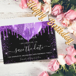 Födelsedagsfest svarta lila-ballonger spara datum spara datumet