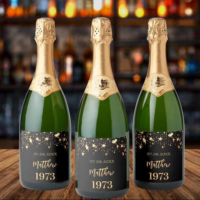 Födelsedagsfest svarta stjärnor i guld, född år (Skapare uppladdad)