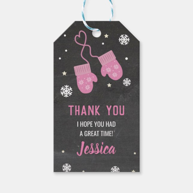 Födelsedagsfest Tack Märkre Mittens Rosa Kall Presentetikett (Framsidan)