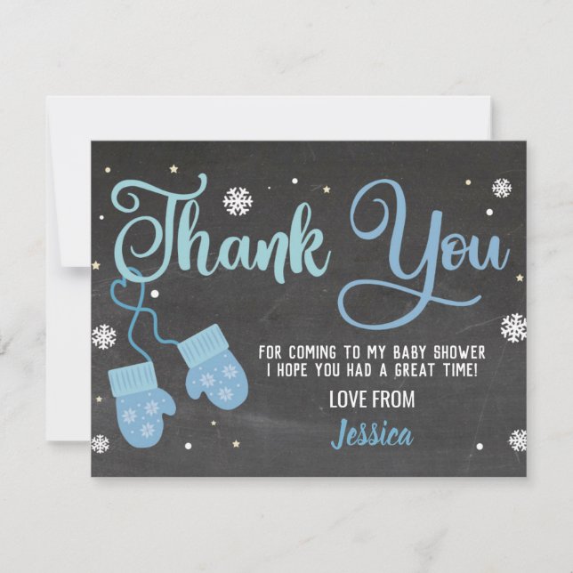 Födelsedagsfest Tack Mittens Blue Snöflingor Inbjudningar (Framsida)