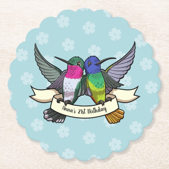 Födelsedagsfest Tecknad Färgämnet Hummingbird Underlägg Papper (Framsida)
