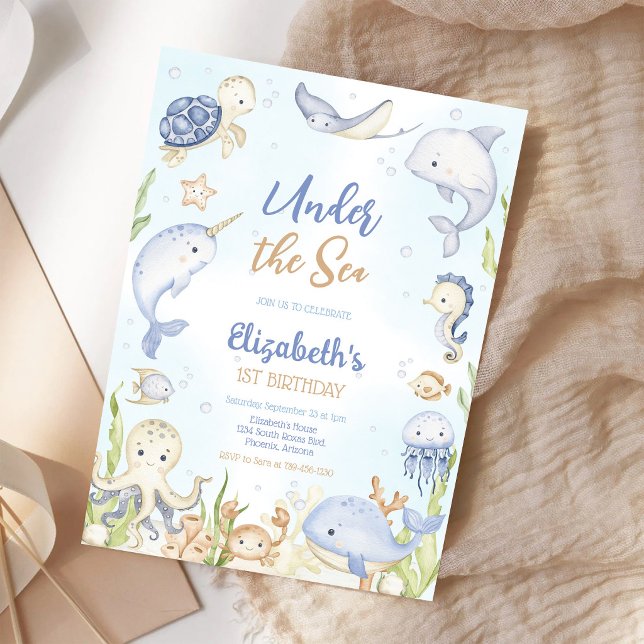 Födelsedagsfest tema Under havet Havsdjur  Inbjudningar (Skapare uppladdad)