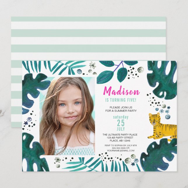 Födelsedagsfest | Tiger Djungel | Inbjudningar (Fram/baksida)