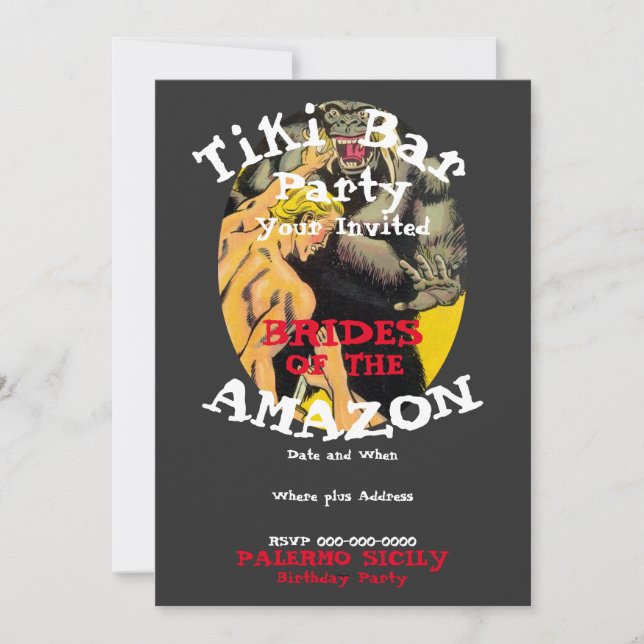 Födelsedagsfest Tiki Bar Amazon Brudar Inbjudningar (Framsida)