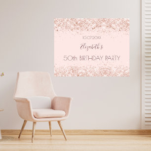 Födelsedagsfest vid rosa ros, glitter vid vid gul poster