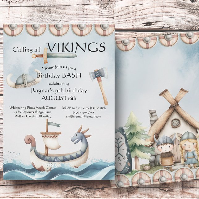 Födelsedagsfest Viking Tematisk Barnkalas Inbjudningar (Skapare uppladdad)