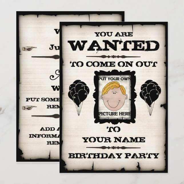 Födelsedagsfest ville ha inbjudningar (Fram/baksida)