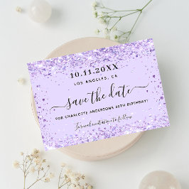 Födelsedagsfest violet glitter spara datumet