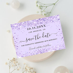 Födelsedagsfest violet glitter spara datumet