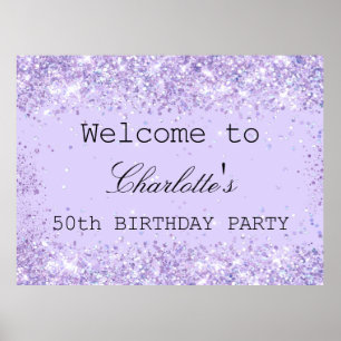 Födelsedagsfest violet lavender glitter namn poster