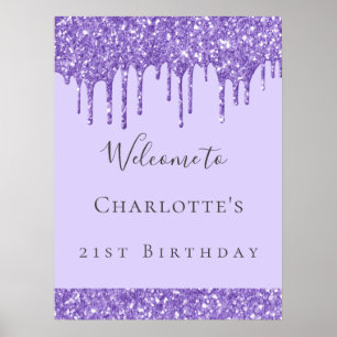 Födelsedagsfest violet lavender glitter namn poster