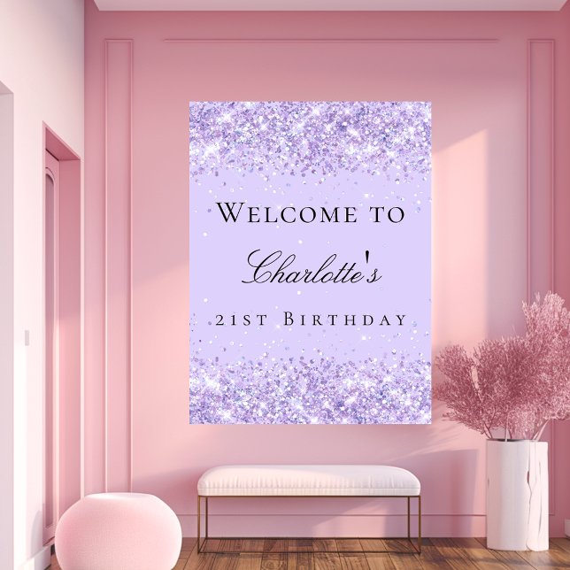 Födelsedagsfest violett lila glitter namn poster (Skapare uppladdad)