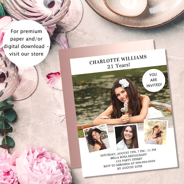 Födelsedagsfest vit ros foto budget inbjudan (Skapare uppladdad)