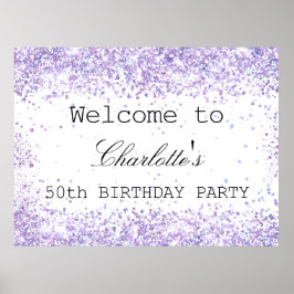 Födelsedagsfest vit violett lavender glitter namn poster