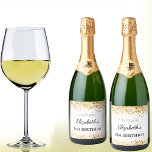 Födelsedagsfest, vitt damm från guld glitter namn<br><div class="desc">En vin-etikett för en giftig och glamorös 21:a (eller någon ålder) födelsedagsfest.  En elegant vit bakgrund med faux guld glitter damm. Anpassa och lägg till ett datum,  namn och 21 år. Namn är skrivet med ett elegant-handskript i stil.</div>