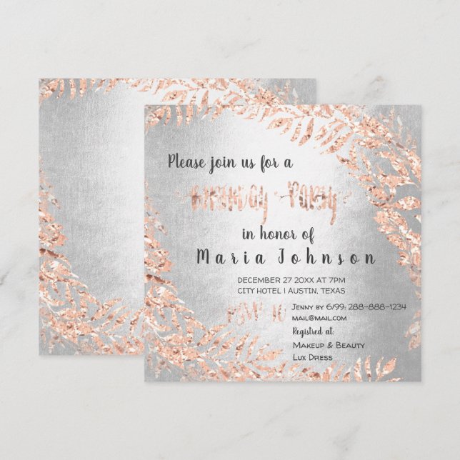 Födelsedagsfest Wandan Glitter Guld Silver Gra vid Inbjudningar (Fram/baksida)