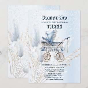 Födelsedagsfest Watercolor Classic Baby Barnvagn Inbjudningar