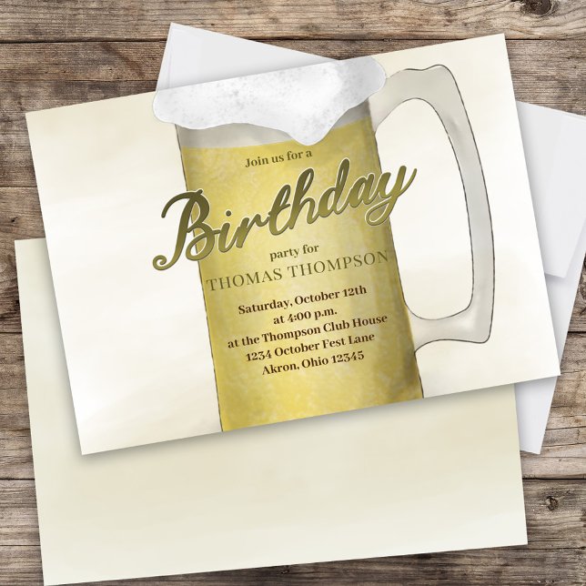 Födelsedagsfest Watercolor Golden Frosty Beer Glas Inbjudningar (Birthday Party Beer Glass Invitation.)