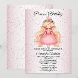 Födelsedagsfest Watercolor Rosa Princess Cute Inbjudningar