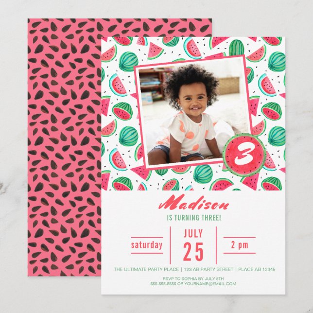 Födelsedagsfest Watermelon Fruit | Inbjudan (Fram/baksida)