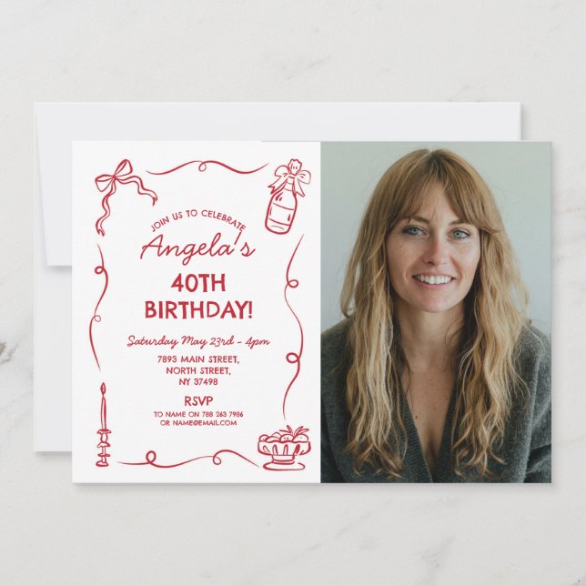 Födelsedagsfest Whimsical Hand plockade Photo Inbjudningar (Framsida)