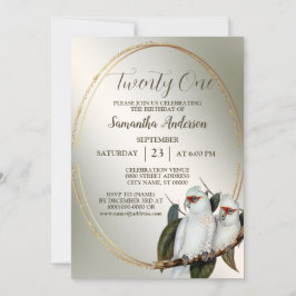 Födelsedagsfest White Birds Cockatoo Grönt Löv Inbjudningar
