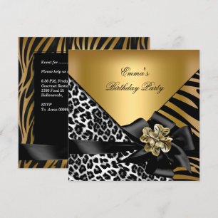 Födelsedagsfest Zebra Leopard Guld Elegant Inbjudningar