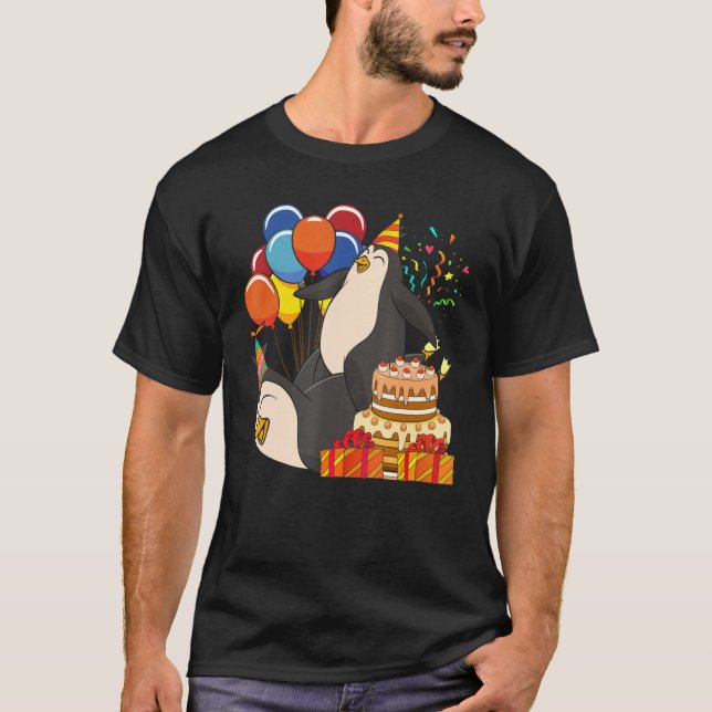Födelsedagsfest Zoo Bird Animal Kids Cute Penguin T Shirt (Framsida)