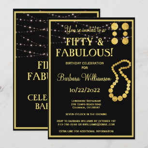 Födelsedagsfesten 50 & Fabulous Black Guld Inbjudningar