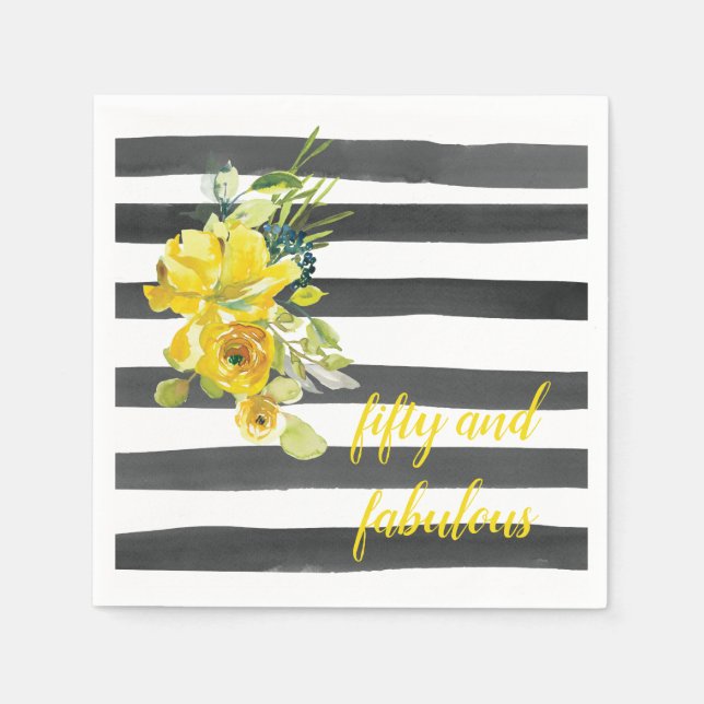 Födelsedagsfesten 50 och Fabulous Blommigt Pappersservett (Framsidan)