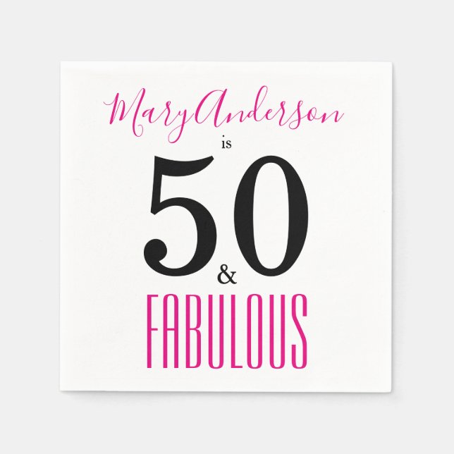 födelsedagsfesten 50 och Fabulous Script Namn Pappersservett (Framsidan)