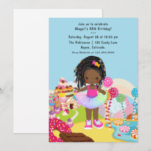 Födelsedagsfesten African American Candy Land Girl Inbjudningar